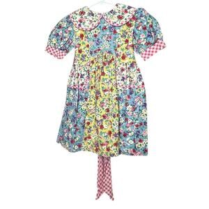 Thomas Girls Vintage Mixed Print Floral Multicolored Tie Dress Size 4 Youth